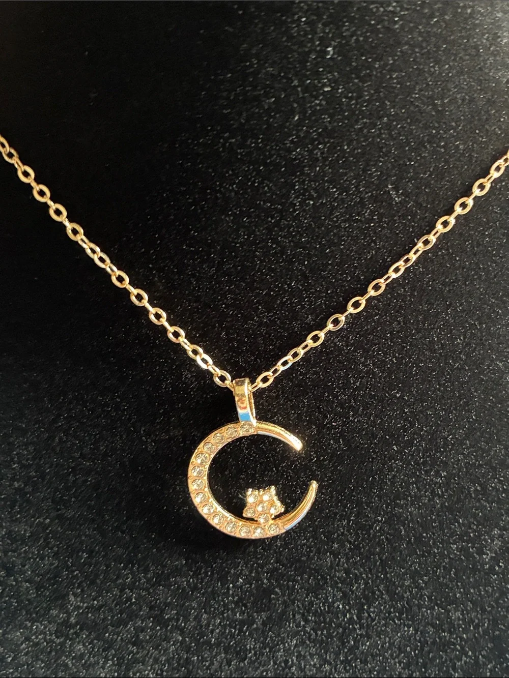 Gold Crystal Crescent Moon Pendant Necklace - Women Jewelry